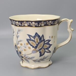 ND Exclusives Blue Cobalt & Gold Floral Porcelain Coffee Tea Mug Footed Cup